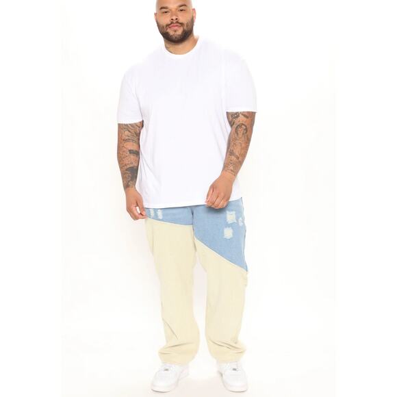 NOVA MEN CORDUROY BAGGY JEANS MEN SZ 40 COLORBLOCK MEDIUM WASH FASHION NOVA NWT - Picture 1 of 17